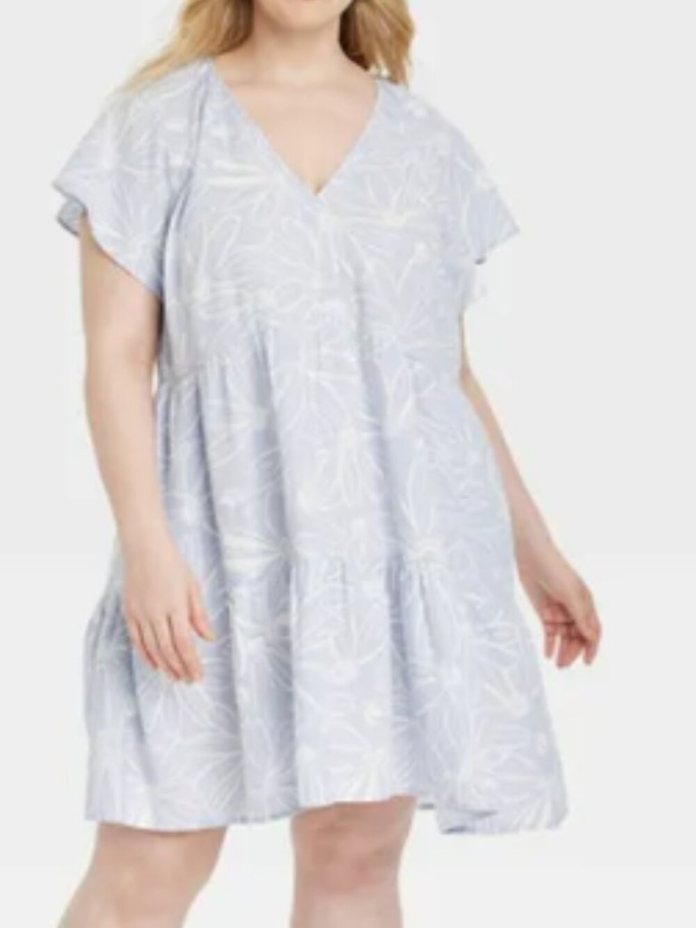 Universal Thread Floral Linen Blend Flutter Sleeve Mini Dress X-Small